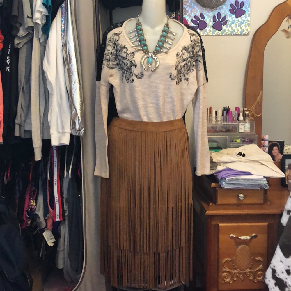 Brown fringe skirt
